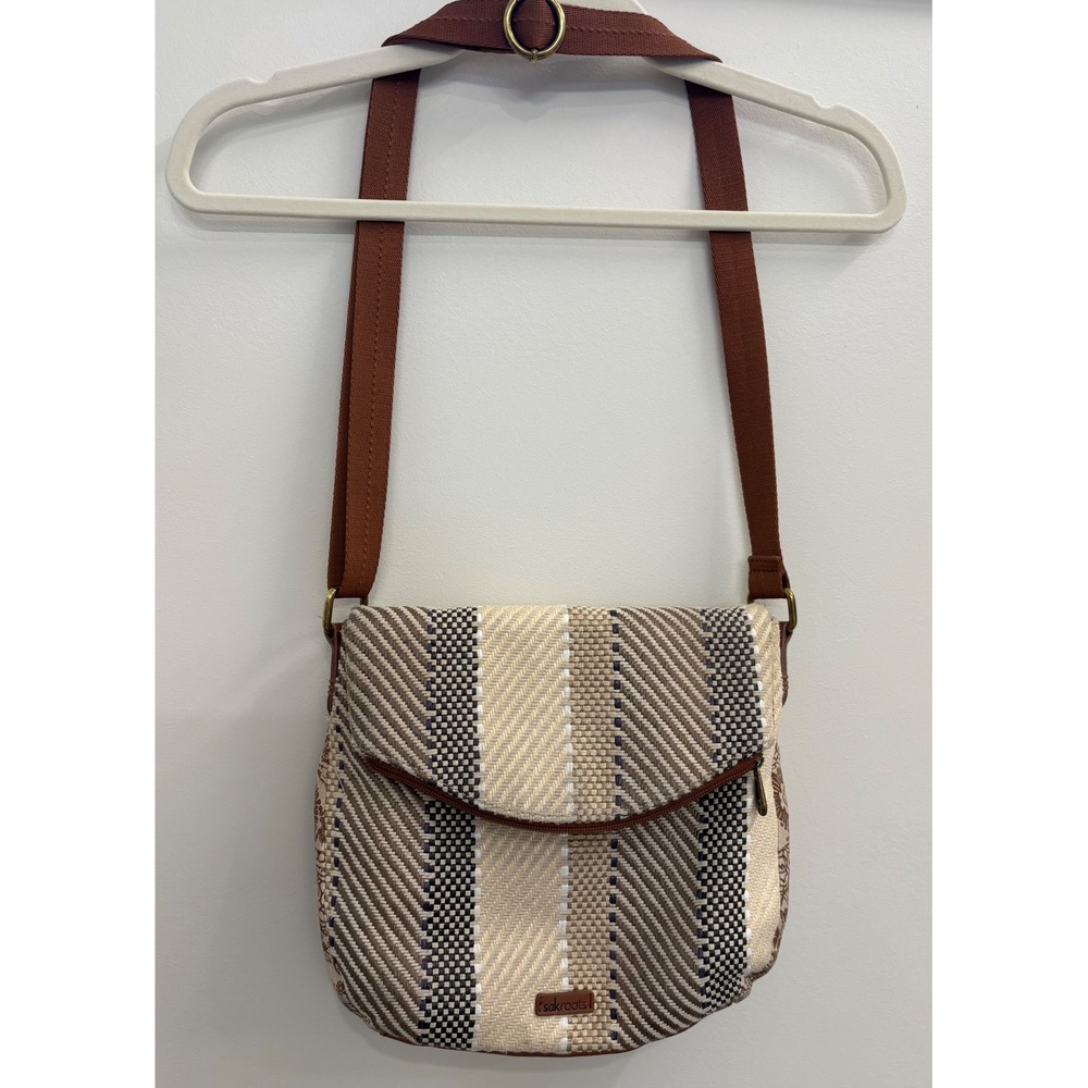 Sakroots Crossbody Boho Striped Woven Elephant Print Neutral Messenger Indie Y2K